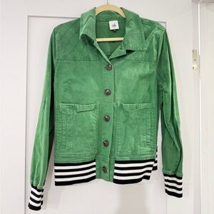 CAbi Green Utility Jacket with Striped Cuffs